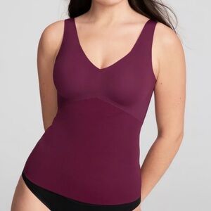 Honeylove LiftWear Tank Fig Tank Large Shapewear Built In Wireless Bra Burgundy